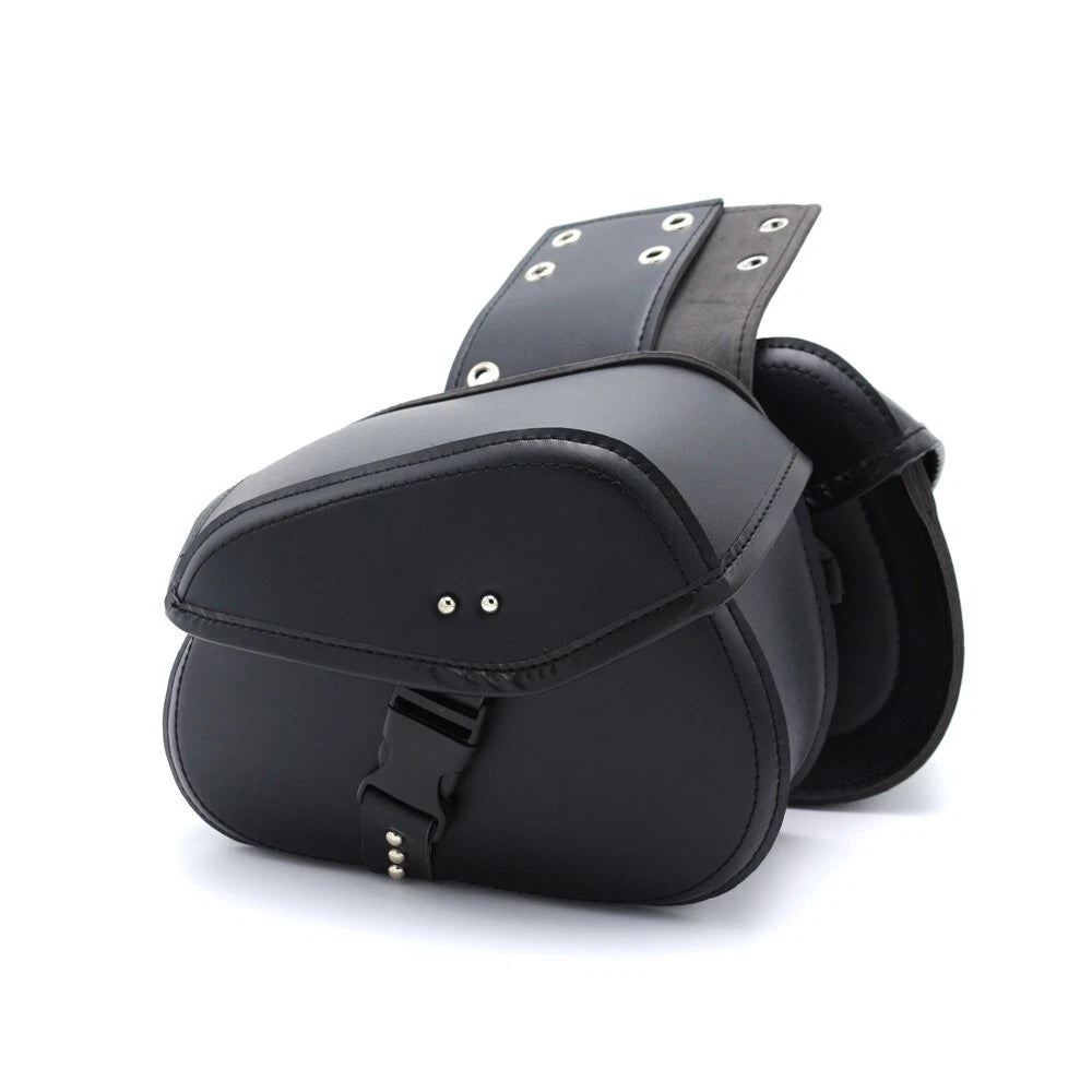 2PCS PU Leather Motorcycle Panniers Tool Bag Luggage Side Bags Saddle Bag Black