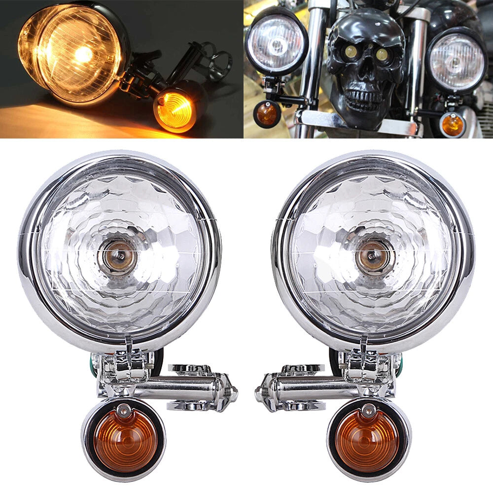 Driving Passing Lamp Spot Light Bar Bracket w/ Turn Signal For Motorcycle Harley