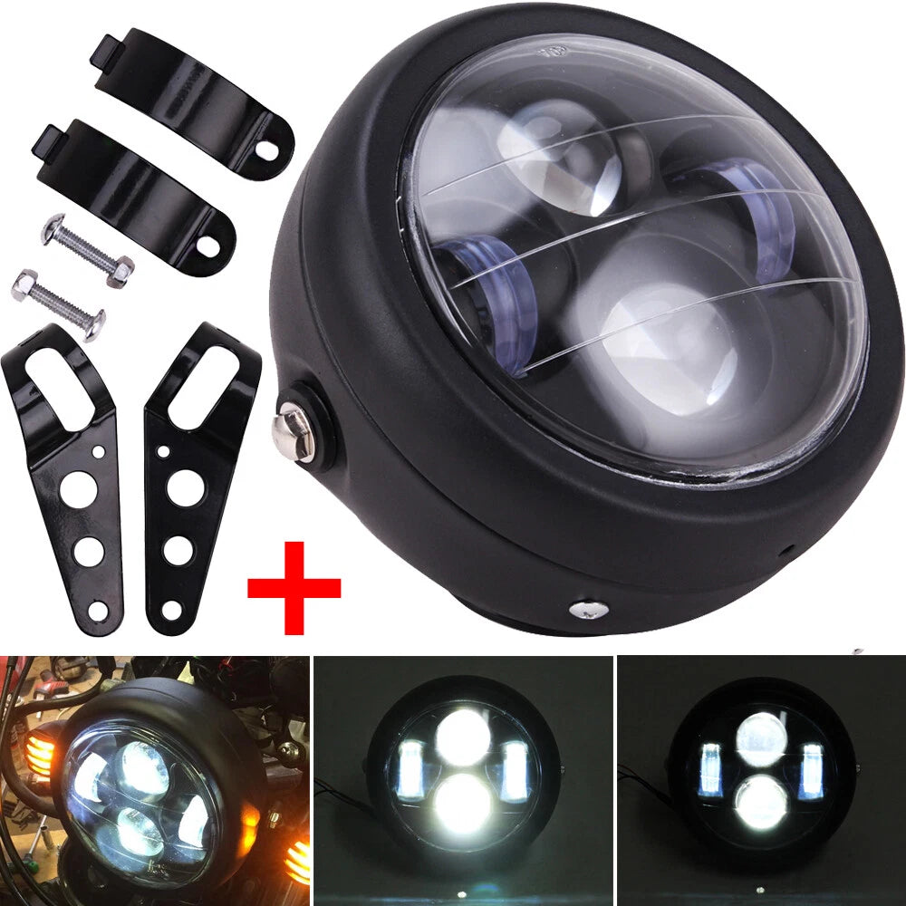 6.5'' Universal Motorcycle LED Headlight W/ Bracket For Harley Bobber Cafe Racer