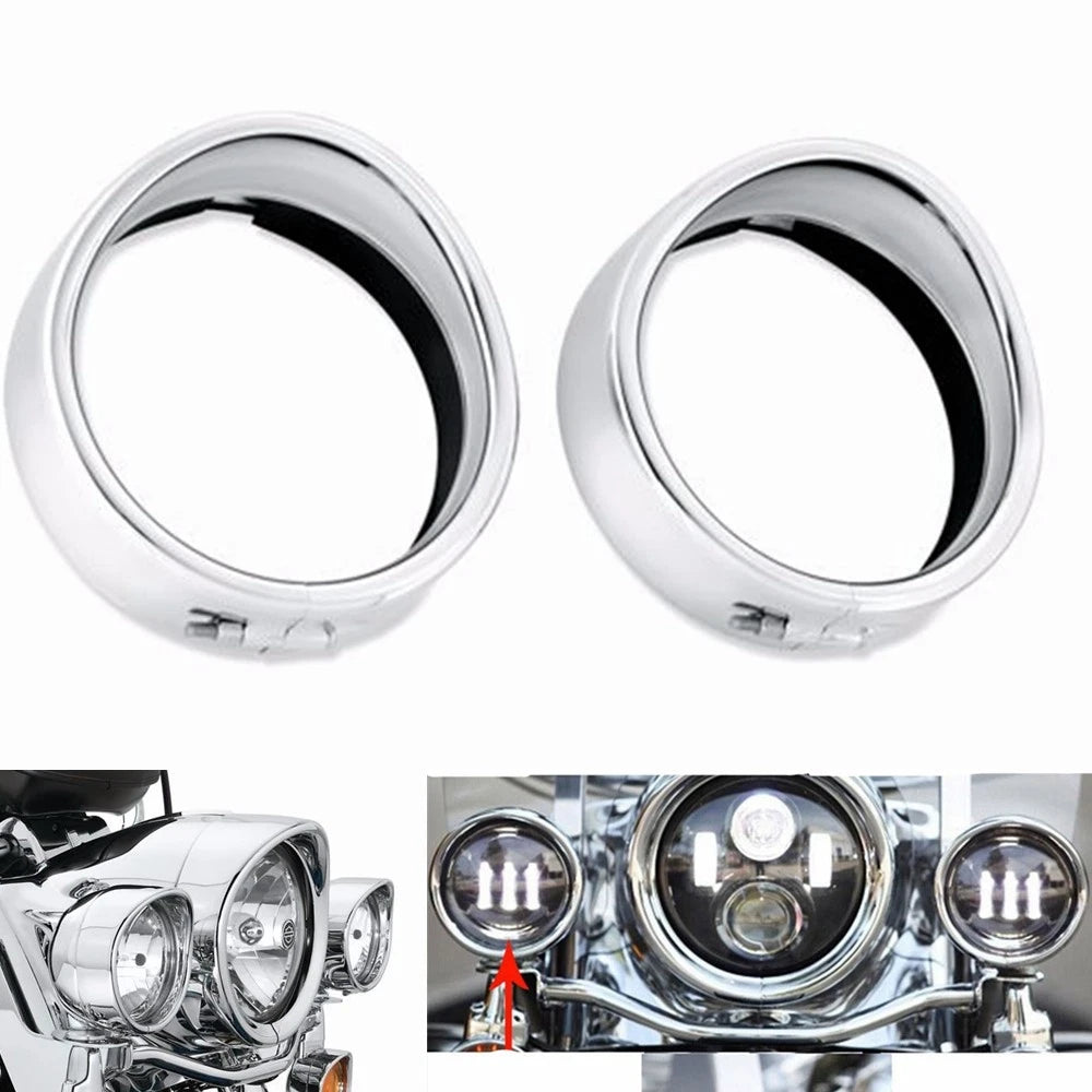 4.5 inch Chrome Auxiliary Lamp Visor Style Passing Lamp Trim Ring For Touring