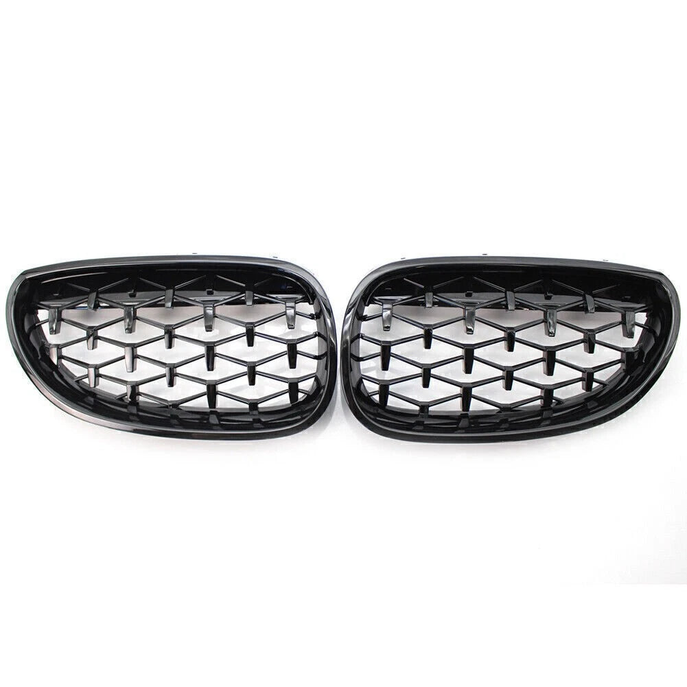 Front Kidney Grill Diamond Meteor Black For BMW E60 03-09 5 Series Gloss Car US