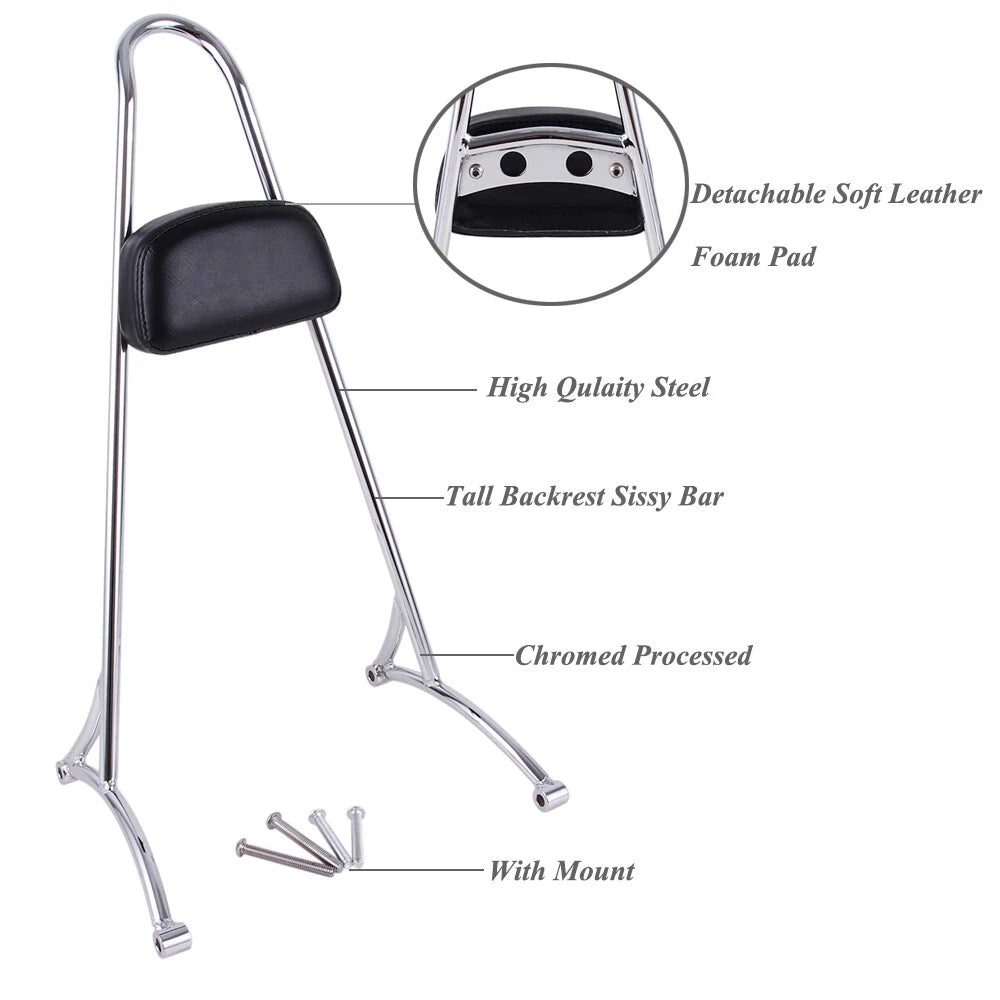 Detachable Passenger Sissy Bar Backrest Pad For Harley Sportster 1200 883 04-21