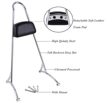 Detachable Passenger Sissy Bar Backrest Pad For Harley Sportster 1200 883 04-21