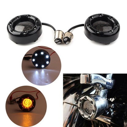 Fit Harley Softail Dyna LED Black Fire Ring Turn Signals Lights Bulbs Lamps