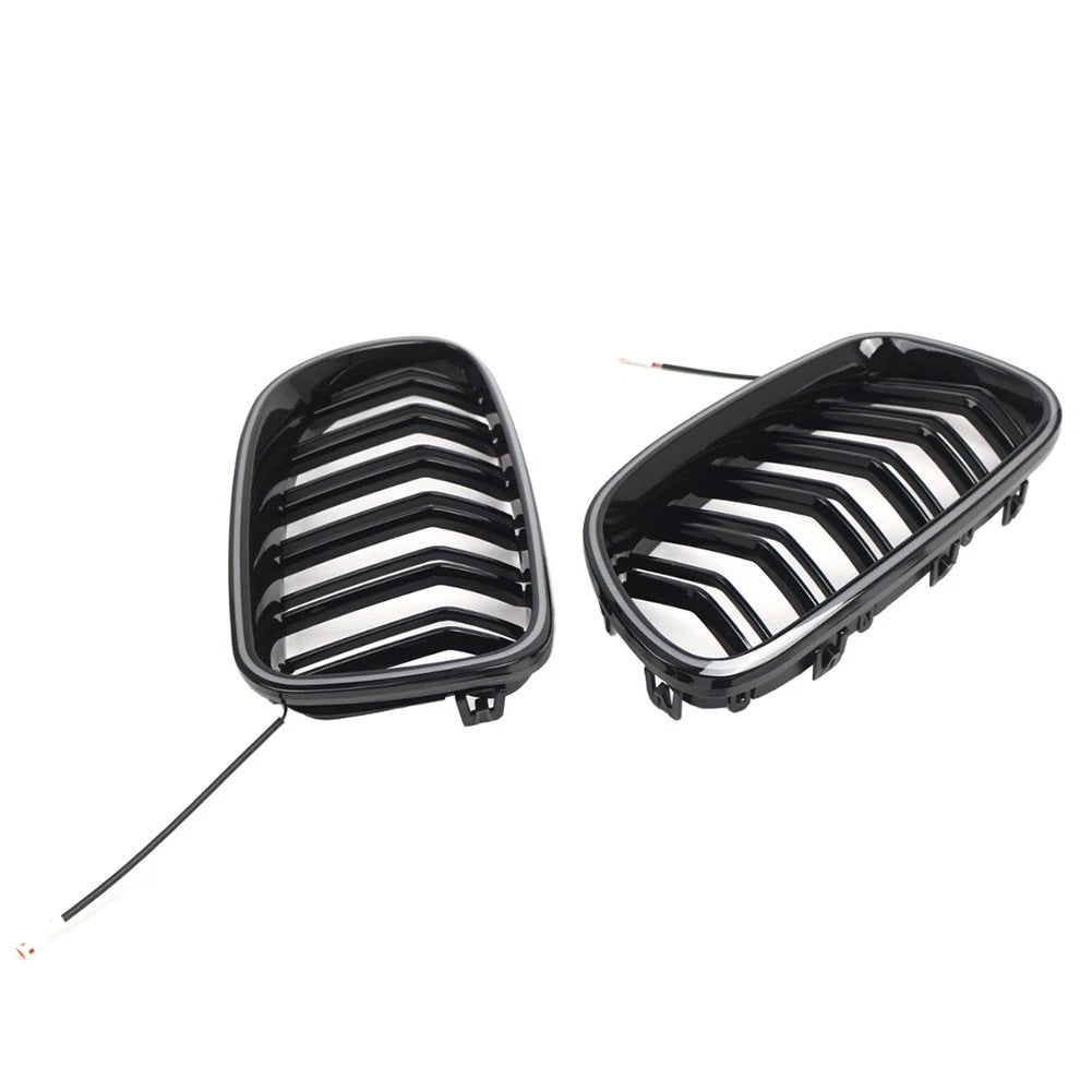 Glossy Black Front Kidney Grille W/ Light Strip For BMW 5 Series F10 F11 2010-16
