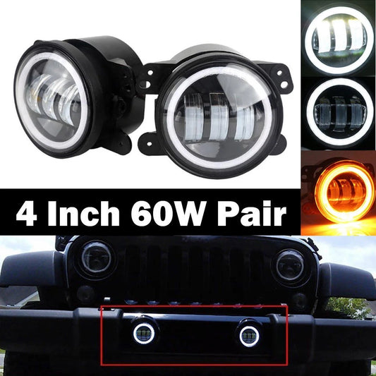 2X Halo Amber Angel Eyes LED 4" Inch Fog Light Lamp For Dodge Jeep Wrangler JK