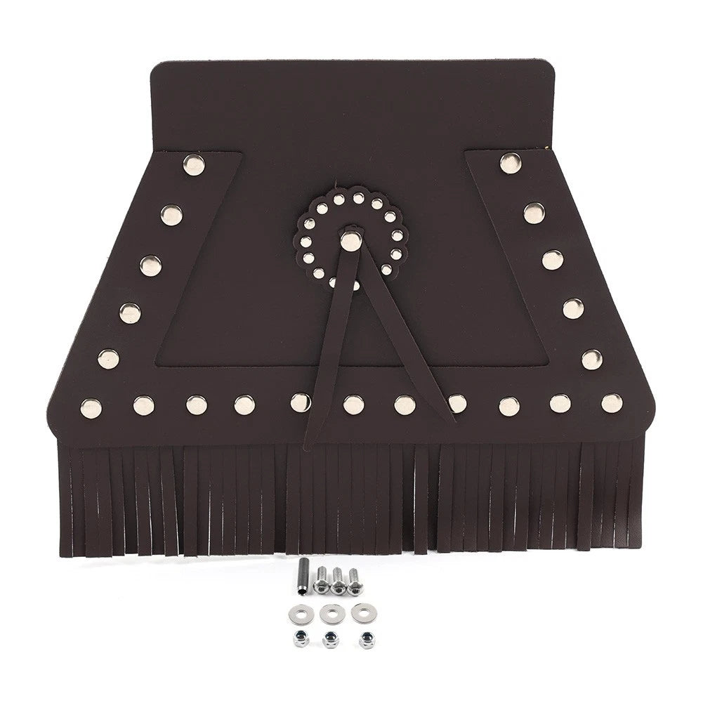 PU Leather Motorcycle Rear Fender Mud Flap Cover with Fringe Brown For Harley