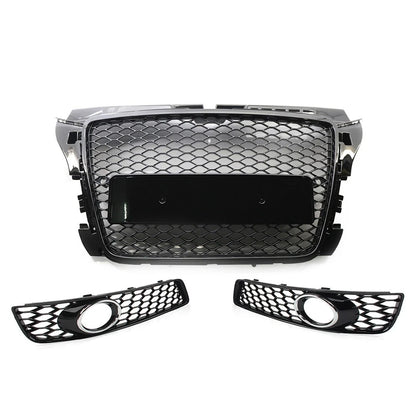 Glossy Black ABS Fog Light Cover Front Bumper Grille Set For Audi A3 8P 2009-12