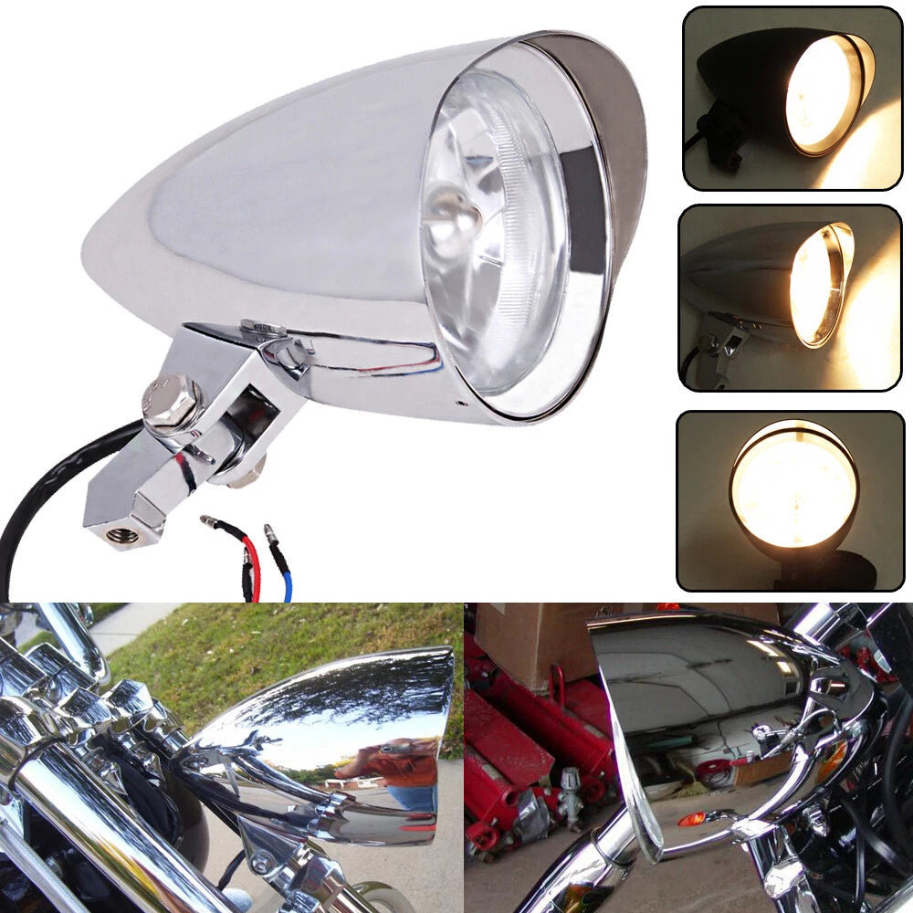 Motorcycle Chrome High Low Visor Bullet Headlight Lamp For Harley Bobber Chopper