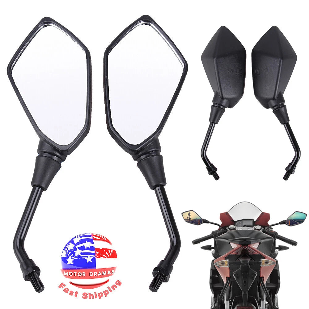 10mm Motorcycle Rearview Side Mirror Set for Kawasaki Suzuki Honda Motorbike