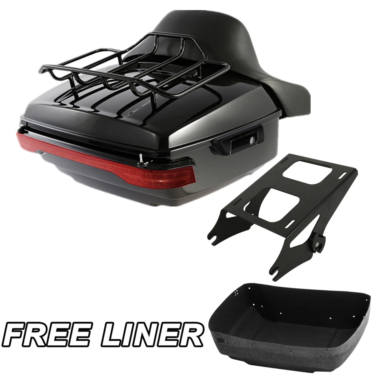 Black King Trunk Backrest Pad Mount Rack Tail Light Fit For Harley Touring 14-26