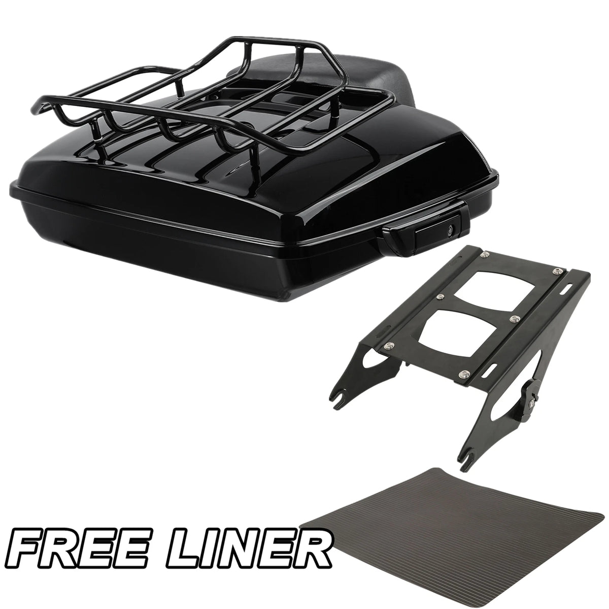 Black Razor Trunk Top Rail Backrest Pad Mount Rack Fit For Harley Touring 14-25