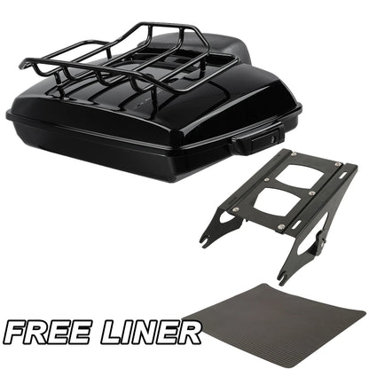 Black Razor Trunk Top Rail Backrest Pad Mount Rack Fit For Harley Touring 14-25