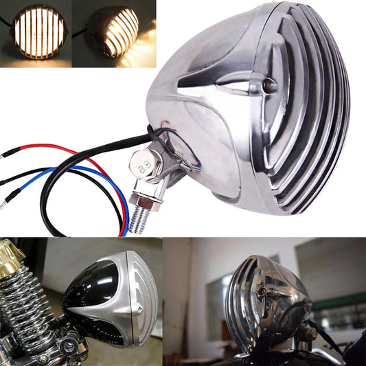 Motorcycle Headlight Headlamp Finned Grill For Harley Chopper Bobber Cafe Racer