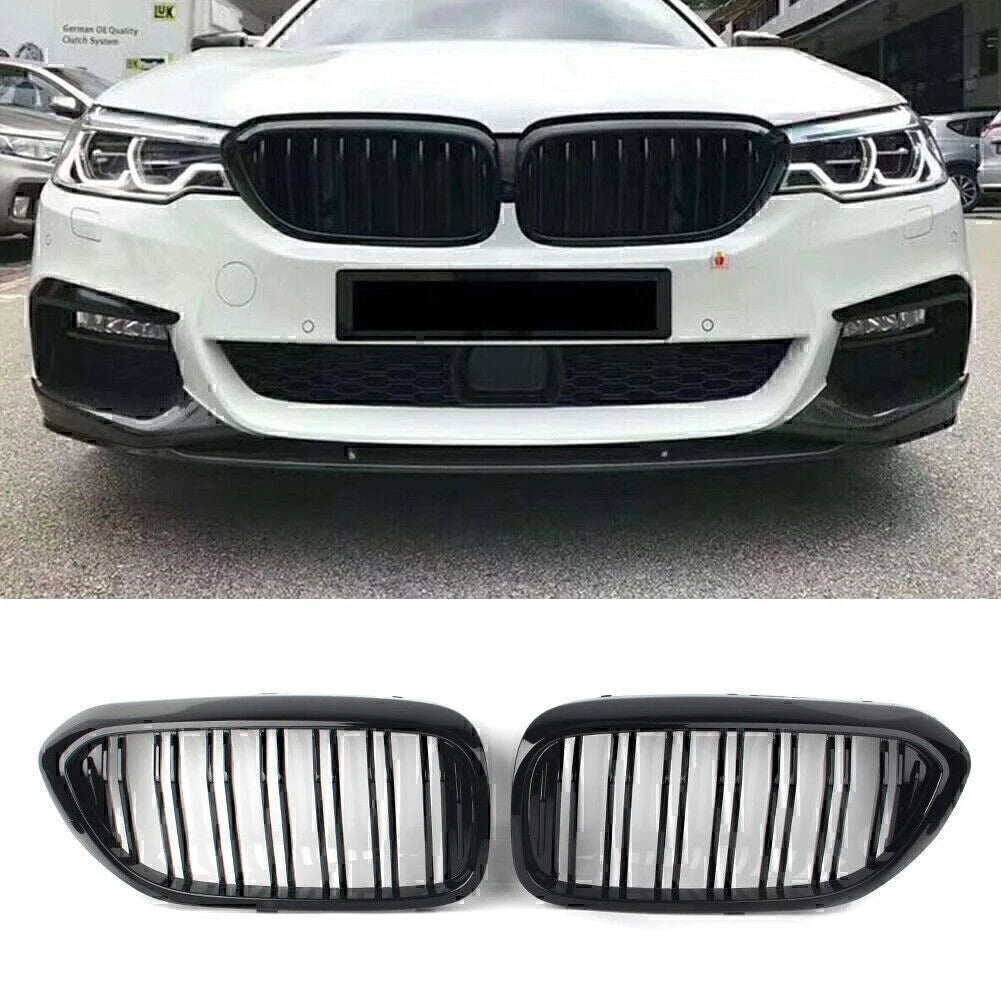 Pair Glossy Black Front Kidney Grille for BMW 5-series G30 Sedan 2017-Present