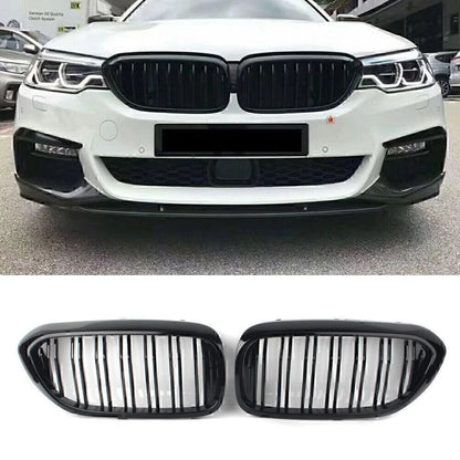 Pair Glossy Black Front Kidney Grille for BMW 5-series G30 Sedan 2017-Present