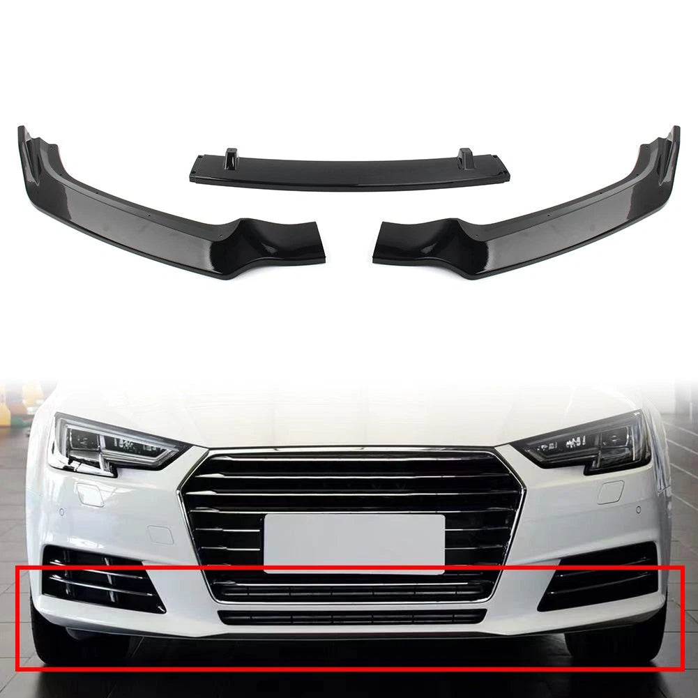 US 3pcs/set Front Bumper Lip Spoiler Kit For Audi A4 2017-2018 Glossy Black