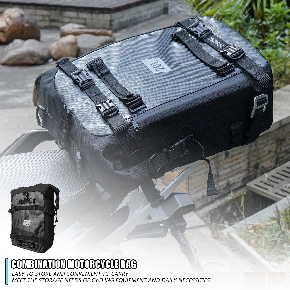 20L Tail Bag Motorcycle Storage Backpack Black Multi-functional Rear Seat Bag
