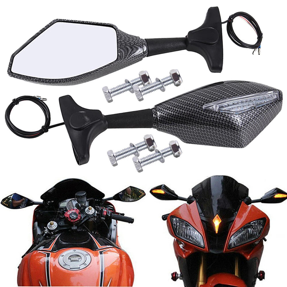 Pair LED Mirrors For SUZUKI GSXR 600 750 1000 Hayabusa GSF SV Katana TL1000R