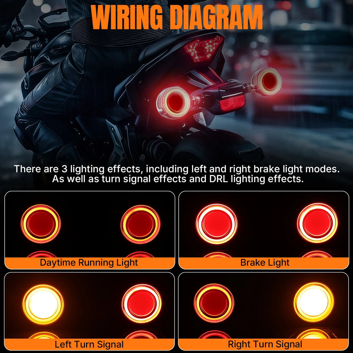 Pair Motorcycle LED Bullet Turn Signals Brake Blinker Light Indicator Amber+Red