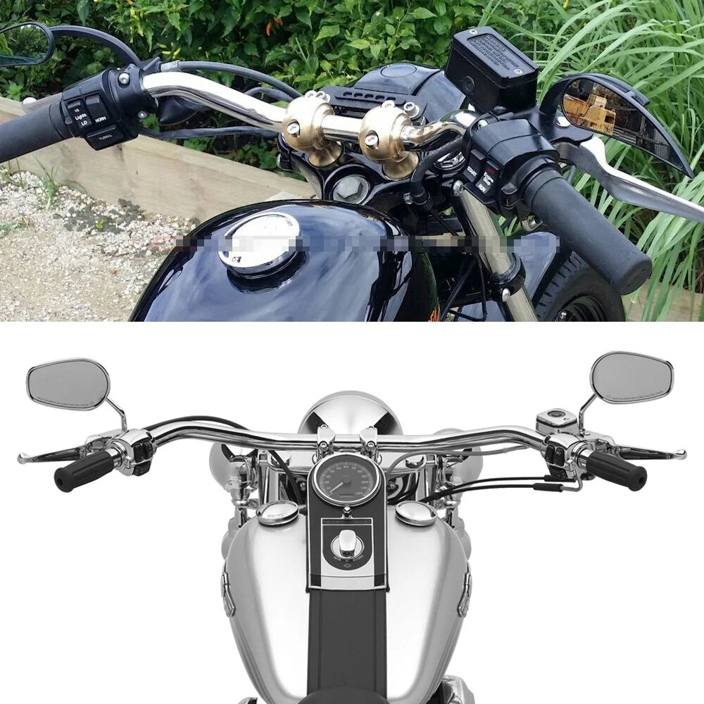 1" 25mm Motorcycle Handlebar Flat Drag Bars For Harley Chopper Bobber Cafe Racer