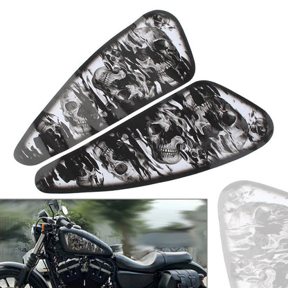 Fuel Gas Tank Decals Skull Stickers For Harley XL883 1200 Motor Pair Black USA