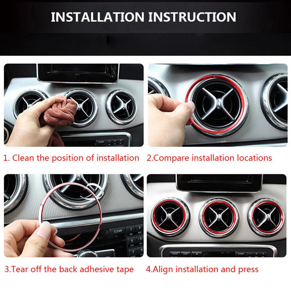 For Mercedes Benz C Class W205 AC Air Vent Outlet Inner Ring Cover Trim Red 7Pcs