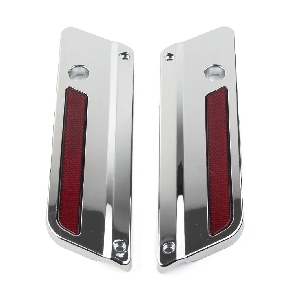 Saddlebag Latch Plate Cover W/ Red Reflector For Harley Touring 1993-13 Chrome
