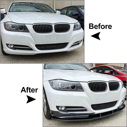 Front Bumper Spoiler Lip+Side Trim For BMW 3Series E90 4-Door Sedan Bright Black