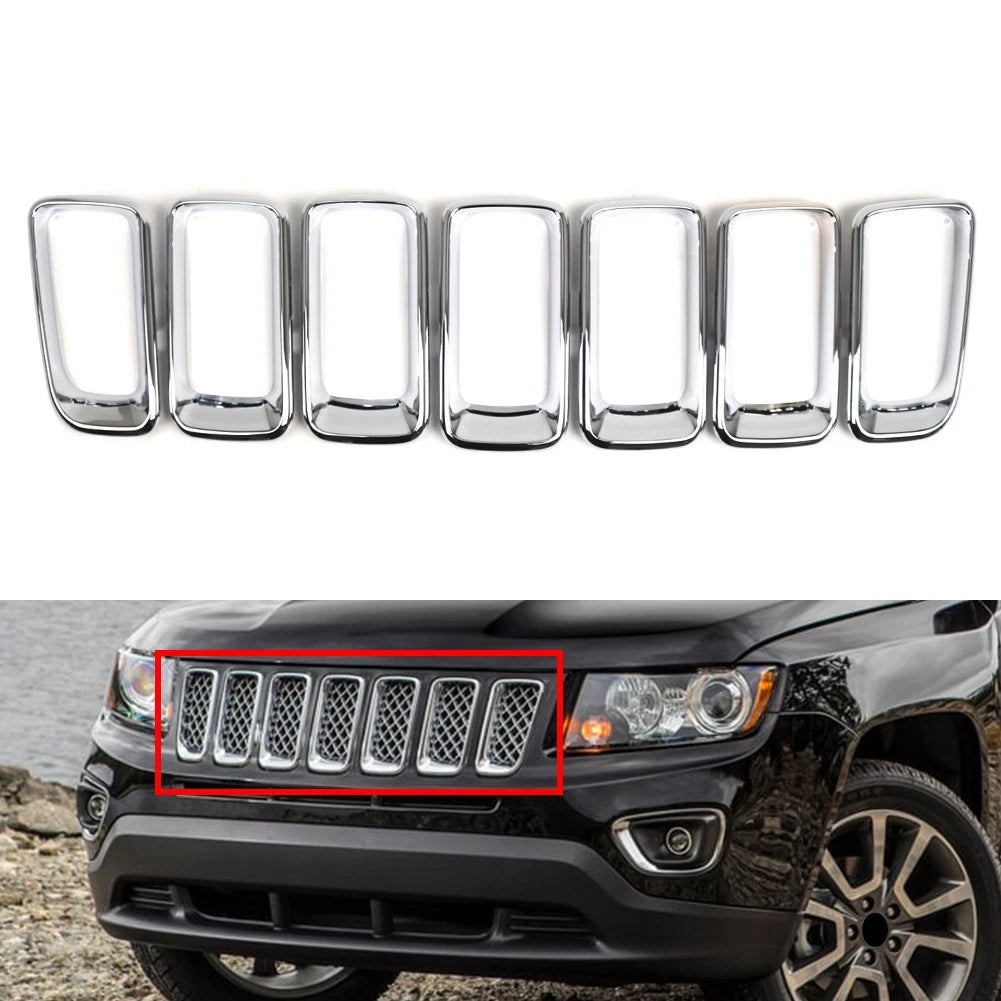 Front Grille Insert Cover Frame Grille Molding Chrome For Jeep Compass 2011-2017