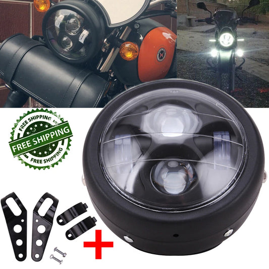 6.5" Motorcycle Headlight LED Head Light Bracket Mount For Harley Cafe Racer USA