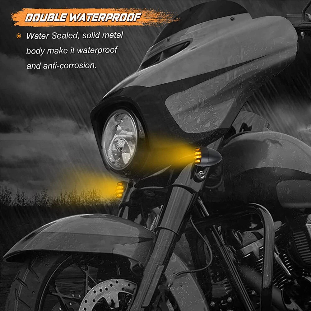4X Black Motorcycle Turn Signal Lights Bullet Blinker Amber Indicator For Harley
