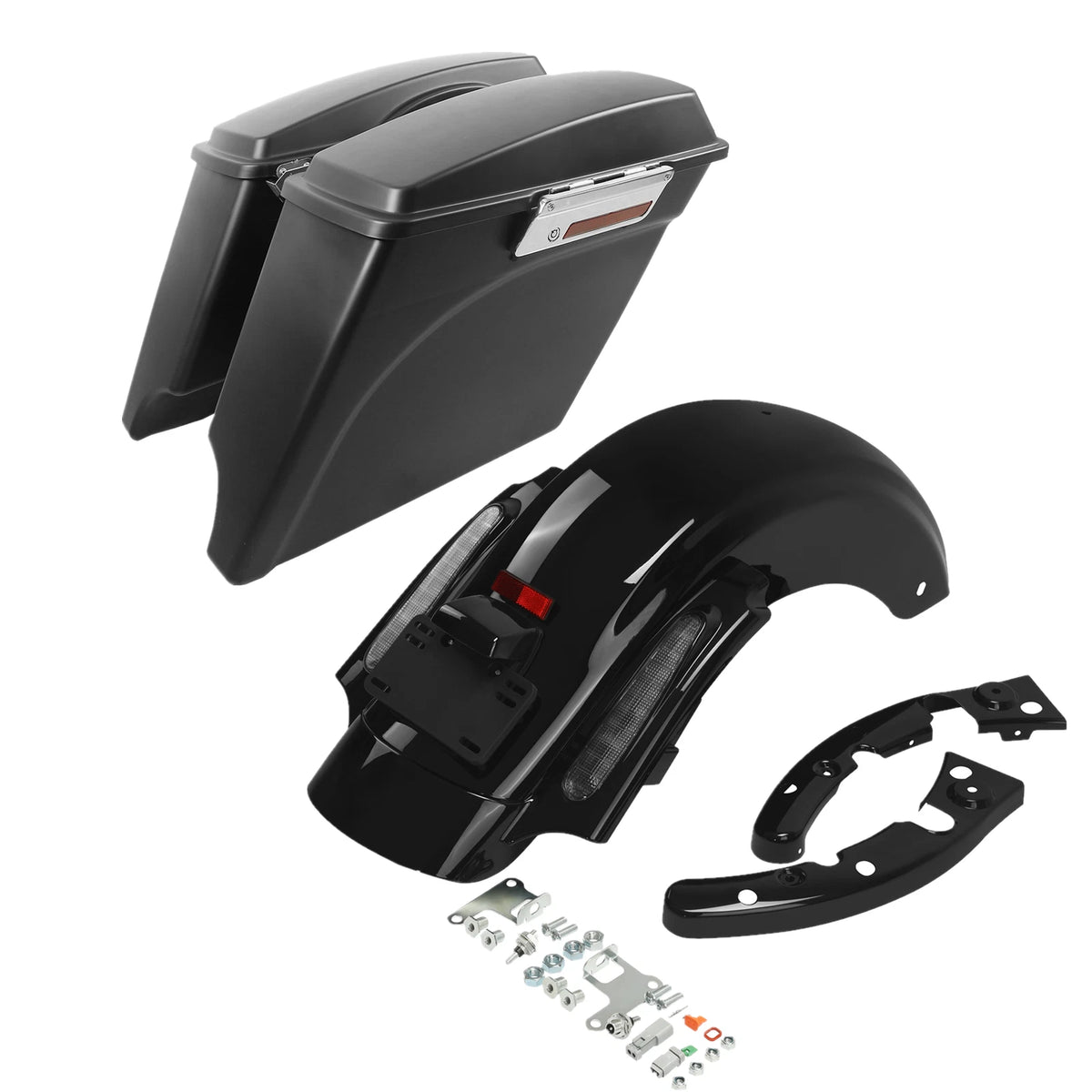 Matt 5" Stretched Saddlebags &Rear LED Fender For Harley Touring Road King 09-13