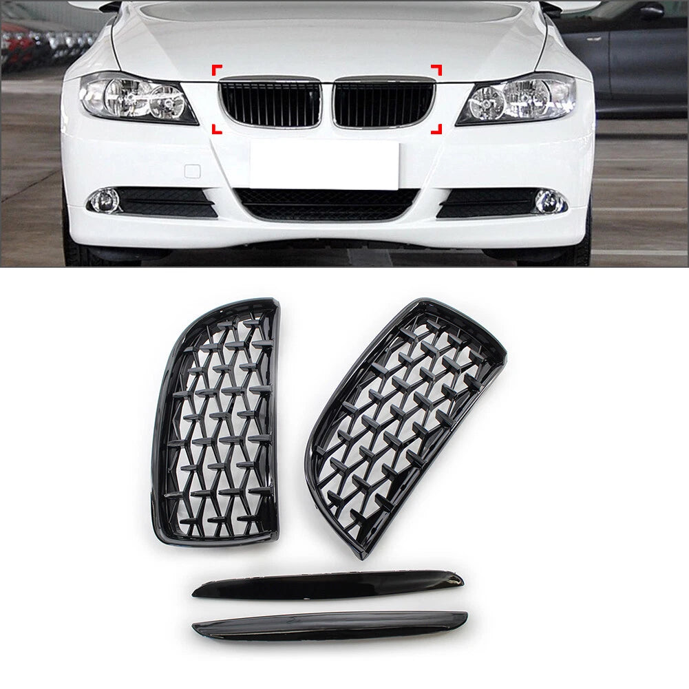 Diamond Black Front Kidney Grill Grille For BMW 3 Series E90 2005-2008 E91