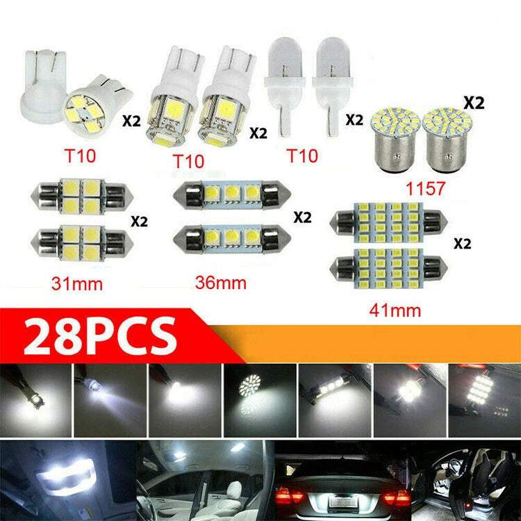28Pcs LED Interior Lights Bulbs Set 6000K Car Trunk Dome Map License Plate Lamps
