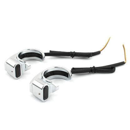 Front Turn Signal Light For Harley 39-41mm Front Fork Chrome Housing Smoke Lens