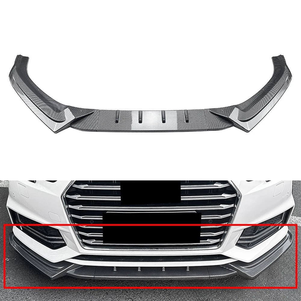 Carbon Look Front Bumper Splitter Spoiler Lip For Audi A4 B9 S4 Sedan 2017-2019