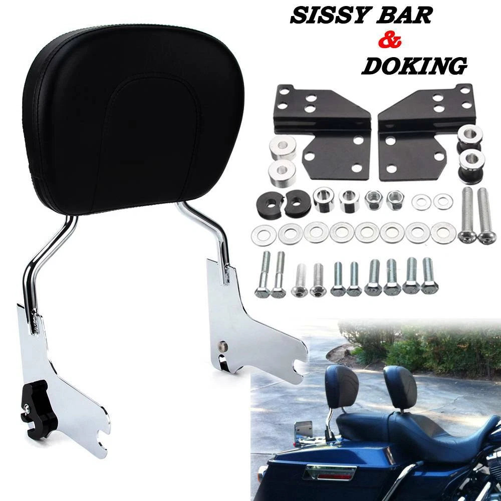 Passenger Sissy Bar Backrest+Front Docking Hardware Kit for Harley Touring 97-08