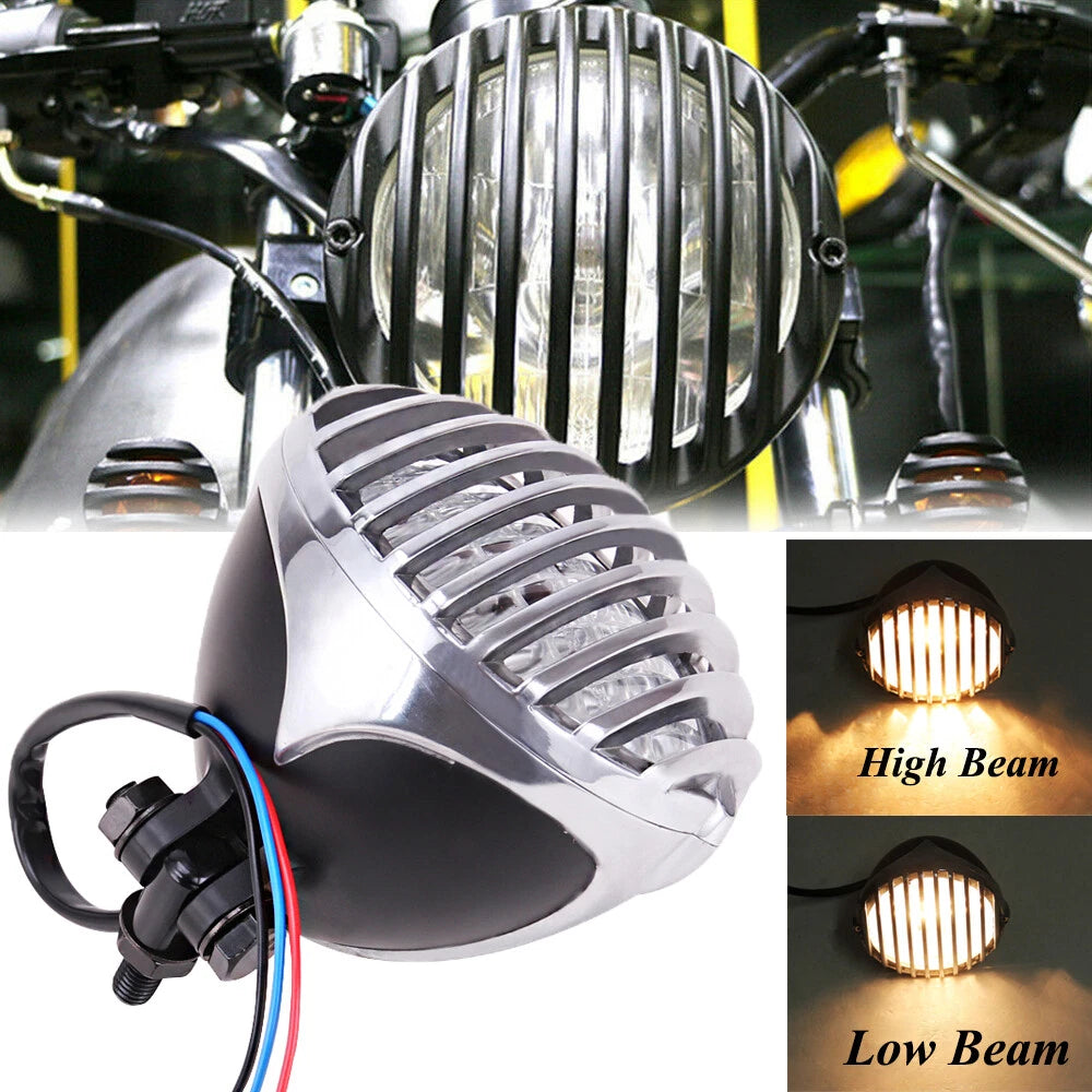Motorcycle Headlight Finned Grill For Harley Chopper Bobber Cafe Racer