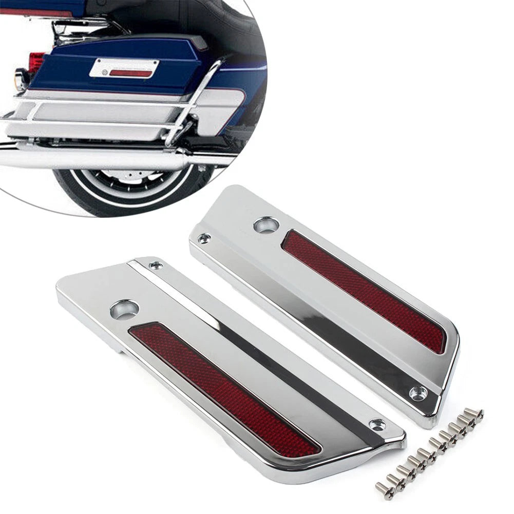 Saddlebag Latch Plate Cover W/ Red Reflector For Harley Touring 1993-13 Chrome