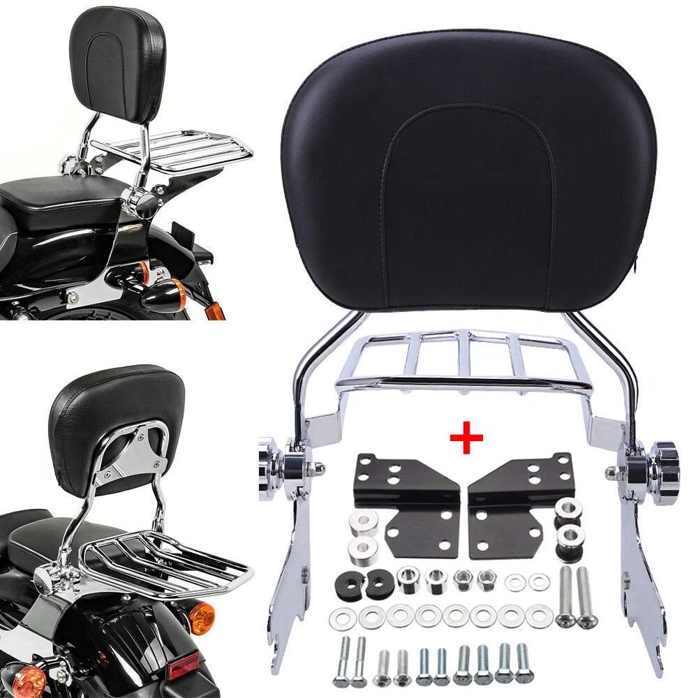 Detachable Backrest Sissy Bar Luggage Rack+Docking Kit For Harley Touring 97-08