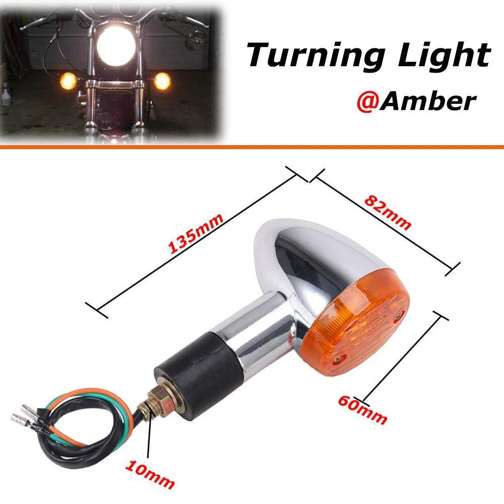 2x Motorcycle Amber Chrome Front Rear Bullet Turn Signal Indicator Light Blinker