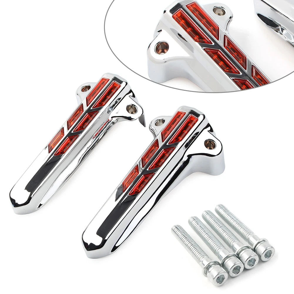 Front Lower Fork Leg Covers LED Light for Harley FLHR FLHTK FLHX Chrome-Orange