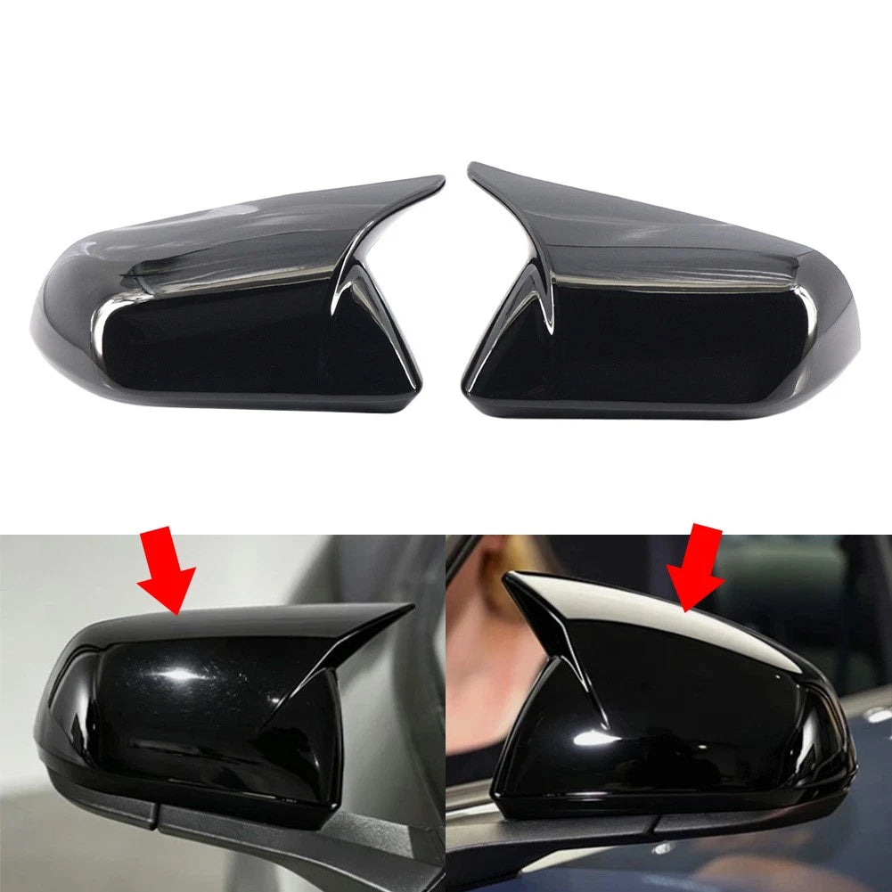 Rearview Side Mirror Cover Caps Glossy Black For Ford Mustang 2015-2023