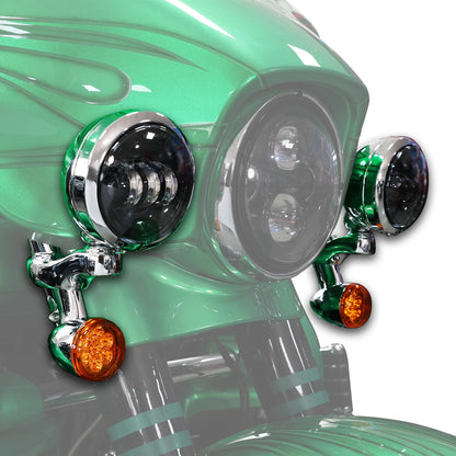 4.5" Auxiliary LED Fog Light Bracket Turn Signal Fit For Harley Touring 2014-Up