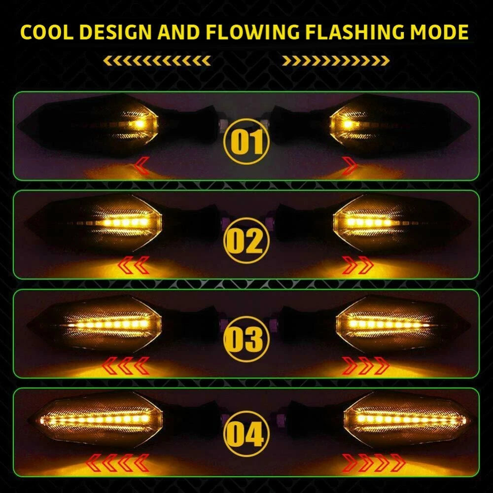 Universal Motorcycle Turn Signals Blinker Lights Amber Flowing For Honda Suzuki