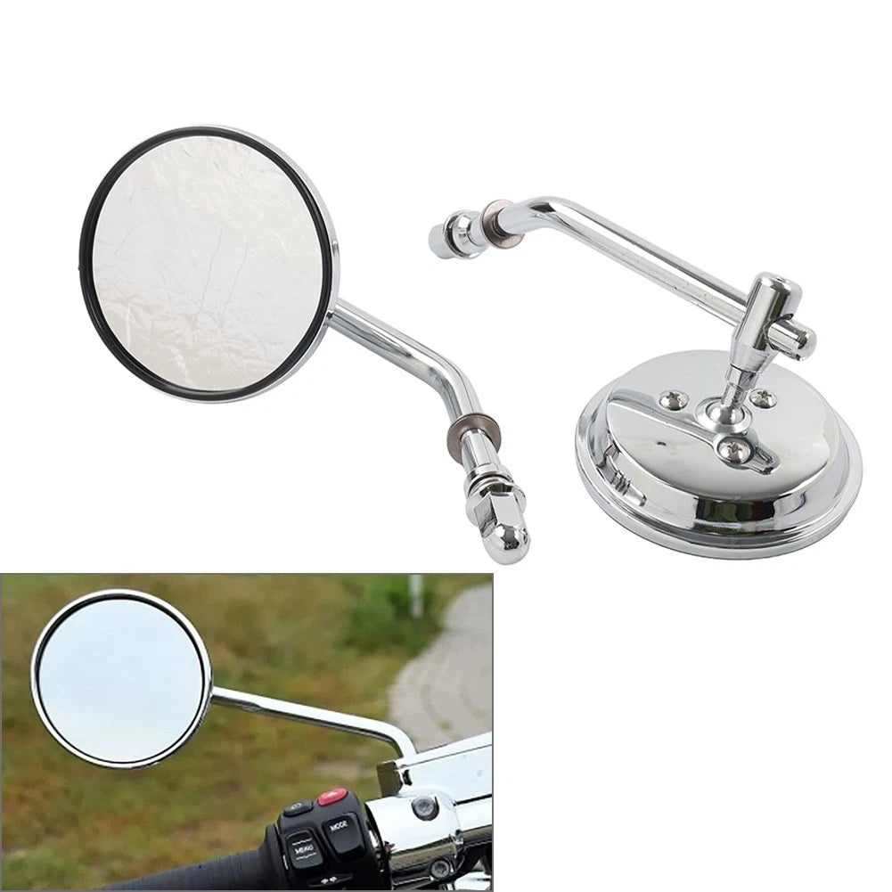 Motor Round Retro Rearview Side Mirrors Chrome For Harley Davidson 8mm Silver