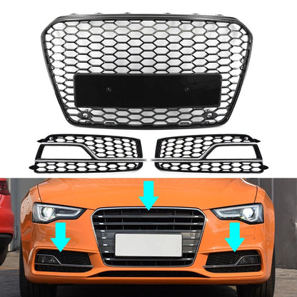 Front Bumper Honeycomb Grille Fog Light Grill Set For Audi A5 S5 2013-2017