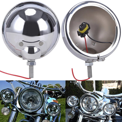 Pair 4-1/2 Inch 4.5" Chrome Fog Lights Housing Passing Lamp Bracket Bulb Bucket