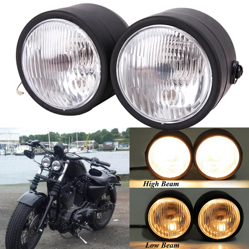Universal 4.5'' Black Twin Headlight Motorcycle Double Dual Light Street Fighter